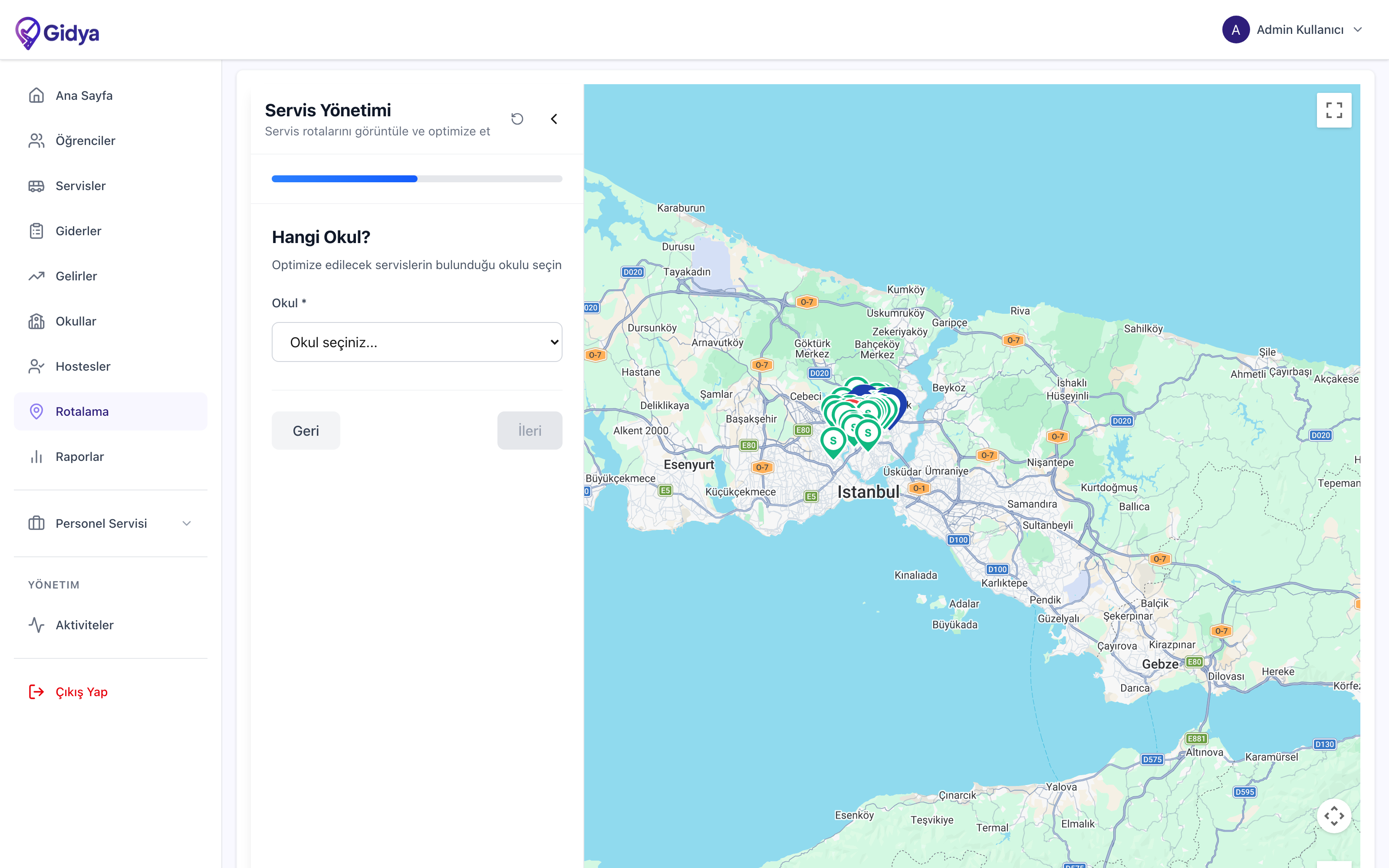 Rota optimizasyonu karşılaştırma ekranı